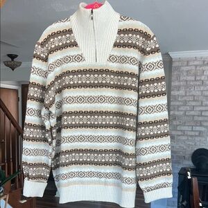 Faconnable Light Blue and Brown Quarter Zip-Up Sweater XL
